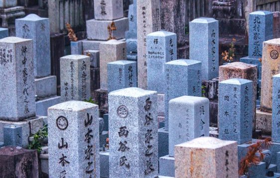 Serene view of Kyoto gravestones, capturing cultural heritage and respect.