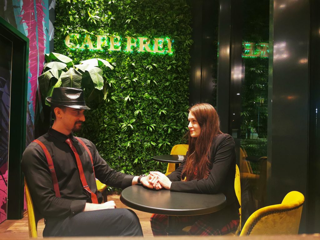 man and a woman on a date